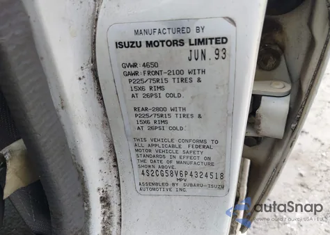 1993 Isuzu Rodeo S/Ls from USA, damaged, VIN 4S2CG58V6P4324518